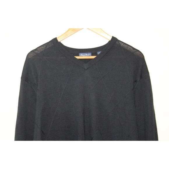 Linea Rosso Mens Black Merino Wool Blend V Neck Sweater L - Picture 2 of 5